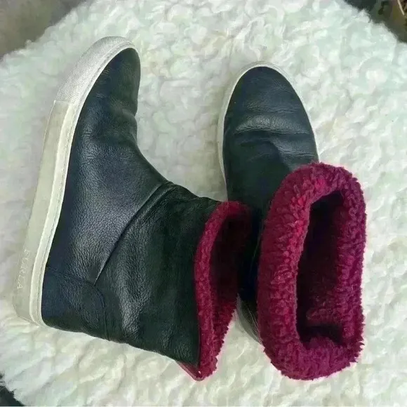 FURLA Black Megamix 100%Leather Faux Fur Ankle boots!