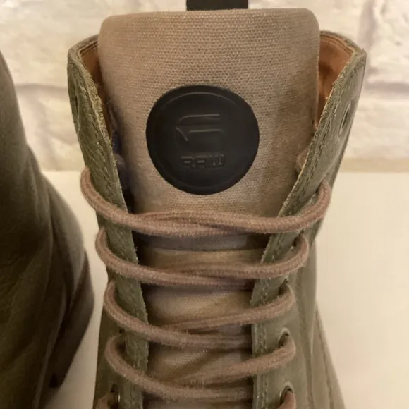 G-Star Raw 9 (42) Men's Combat Leather Olive Green Boots Distressed Grunge