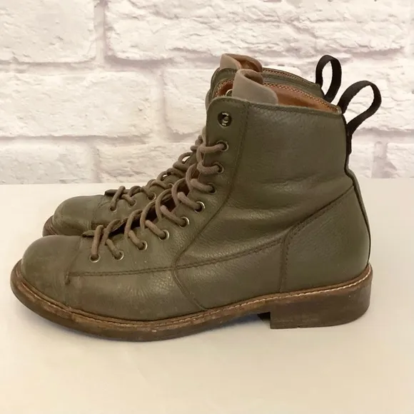 G-Star Raw 9 (42) Men's Combat Leather Olive Green Boots Distressed Grunge