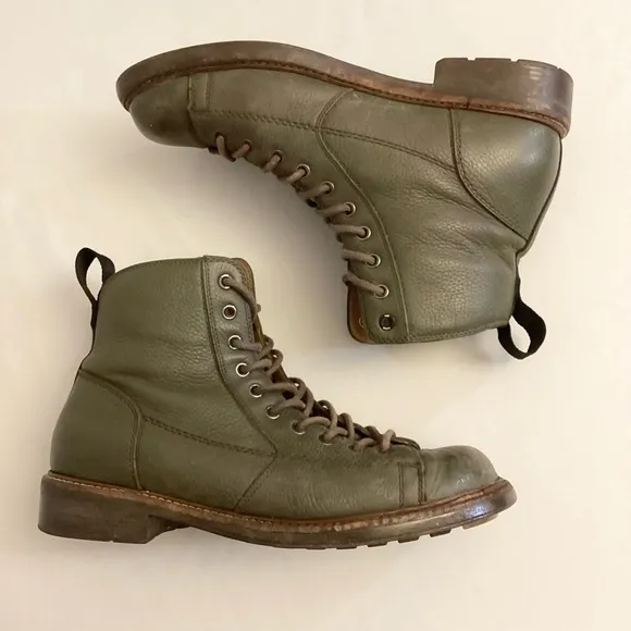 G-Star Raw 9 (42) Men's Combat Leather Olive Green Boots Distressed Grunge