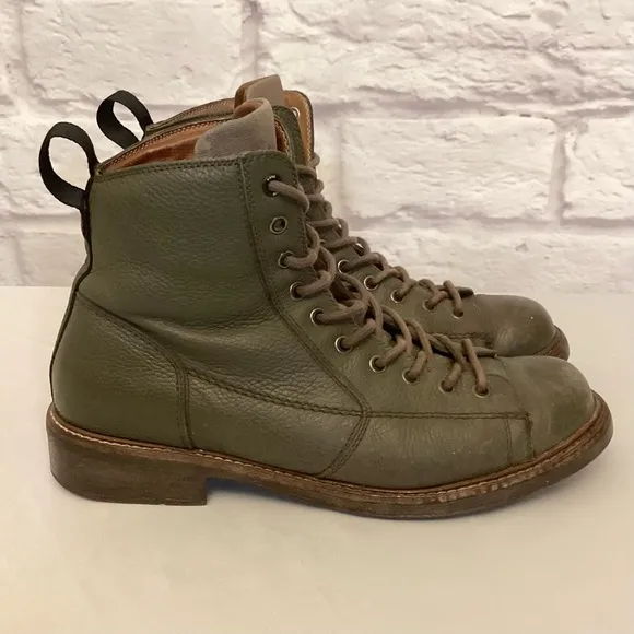 G-Star Raw 9 (42) Men's Combat Leather Olive Green Boots Distressed Grunge
