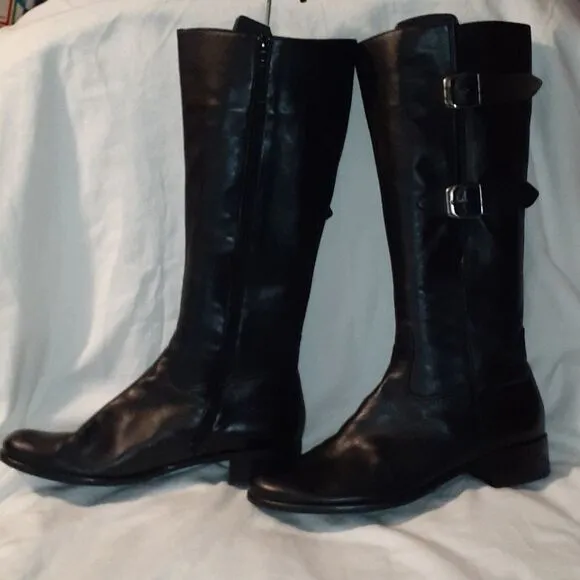 Gabor Astoria Knee High‎ Leather Buckle Boots Black