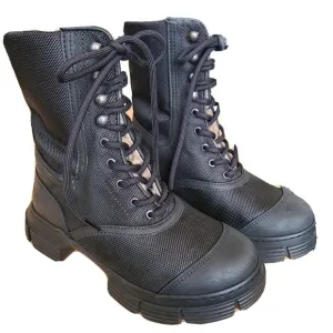 Ganni combat boots rubber  shell faux fur Black Chunky Log Sole Boots 5/35 new