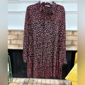 Ganni Floral Logo Print Crepe Long Sleeve Shirtdress Layer Dress GANNI Sz 38 US6
