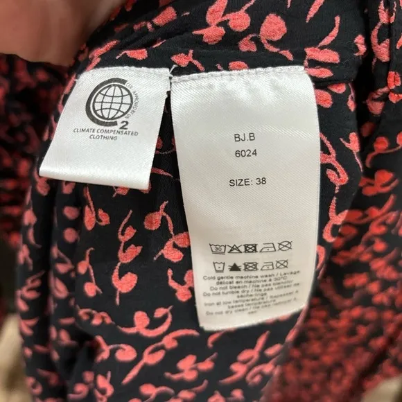 Ganni Floral Logo Print Crepe Long Sleeve Shirtdress Layer Dress GANNI Sz 38 US6