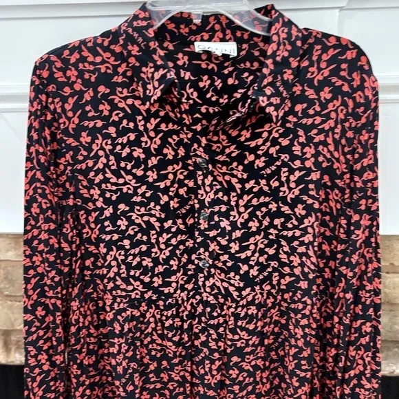 Ganni Floral Logo Print Crepe Long Sleeve Shirtdress Layer Dress GANNI Sz 38 US6