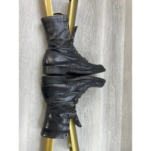 Genesco Men's 9.5N Black Leather Lace Up Military Biker Punk Ankle Combat Boot