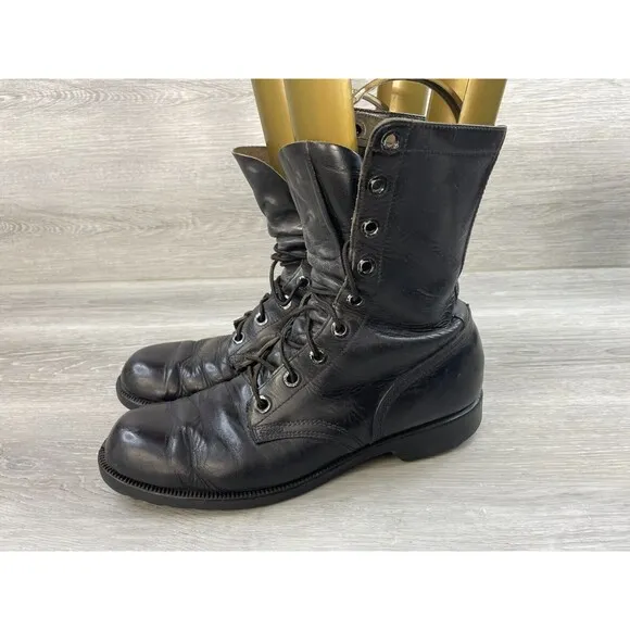 Genesco Men's 9.5N Black Leather Lace Up Military Biker Punk Ankle Combat Boot