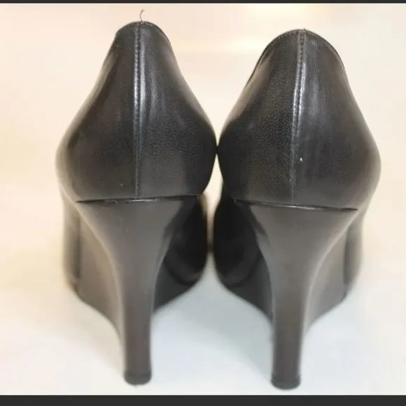 GEORGIO ARMANI STILETTO WEDGES Gorgeous 😍 black leather shoes Italy.