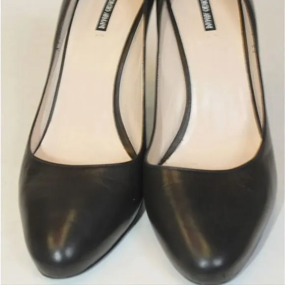GEORGIO ARMANI STILETTO WEDGES Gorgeous 😍 black leather shoes Italy.
