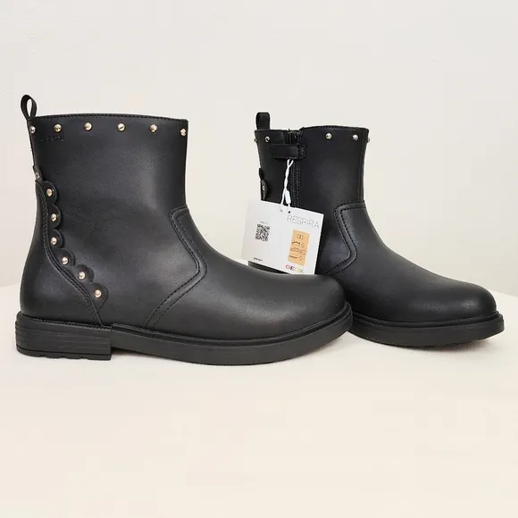 Geox J Eclair G. Ankle Boots Size 5.5 Girl's Black Studded Boots Booties Respira
