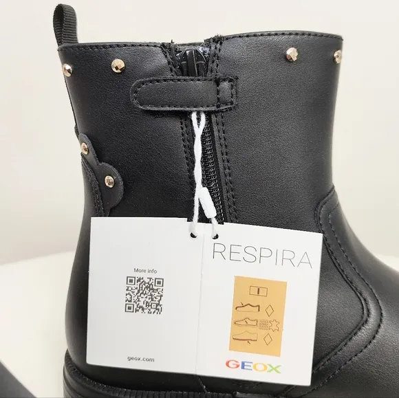 Geox J Eclair G. Ankle Boots Size 5.5 Girl's Black Studded Boots Booties Respira