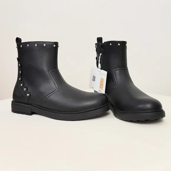 Geox J Eclair G. Ankle Boots Size 5.5 Girl's Black Studded Boots Booties Respira