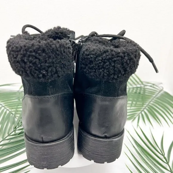 Geox Rawelle ABX Faux Shearling Trimmed Waterproof Ankle Boots Black 37 NWOB
