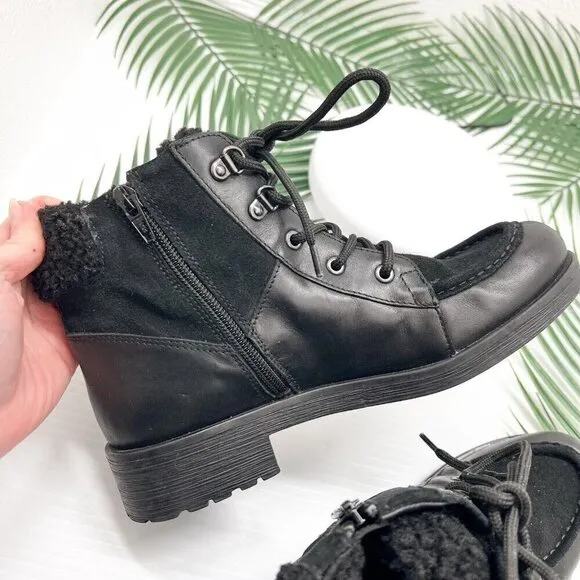 Geox Rawelle ABX Faux Shearling Trimmed Waterproof Ankle Boots Black 37 NWOB