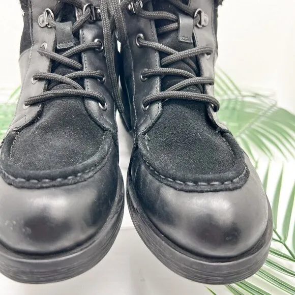 Geox Rawelle ABX Faux Shearling Trimmed Waterproof Ankle Boots Black 37 NWOB