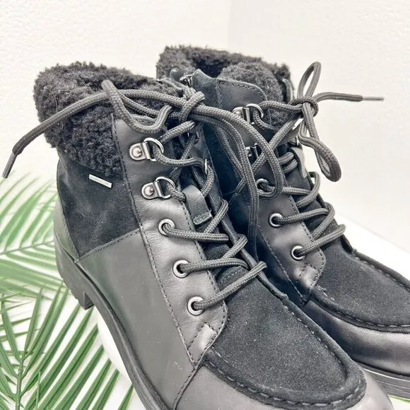 Geox Rawelle ABX Faux Shearling Trimmed Waterproof Ankle Boots Black 37 NWOB