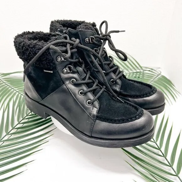 Geox Rawelle ABX Faux Shearling Trimmed Waterproof Ankle Boots Black 37 NWOB