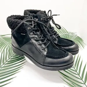 Geox Rawelle ABX Faux Shearling Trimmed Waterproof Ankle Boots Black 37 NWOB