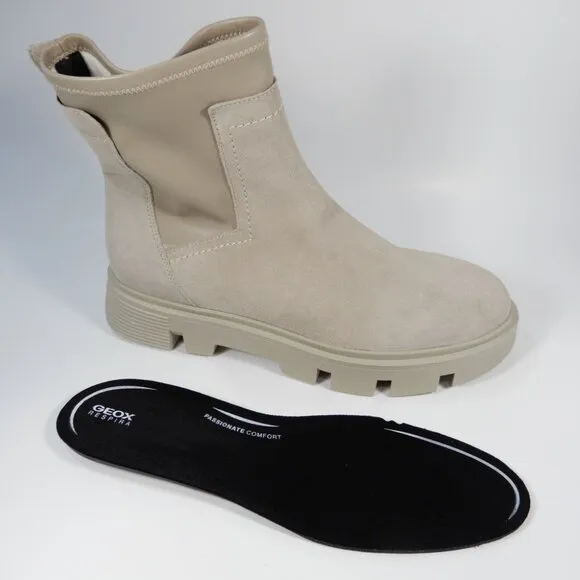 GEOX Respira Vilde Lug Chelsea Lug Sole Boots Size 40 10 Sand Suede Waterproof