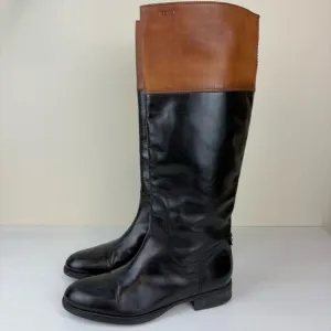 Geox Respira Womens Riding Boots Pull On Black Tan Leather Size 8 US EU 38