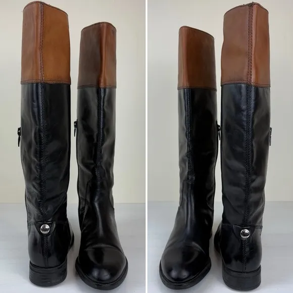 Geox Respira Womens Riding Boots Pull On Black Tan Leather Size 8 US EU 38