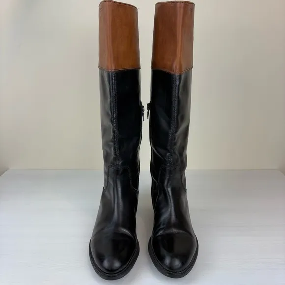 Geox Respira Womens Riding Boots Pull On Black Tan Leather Size 8 US EU 38
