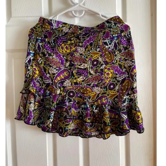 Get Notice In ZARA Purple Paisley Print Ruffle Mini Skirt