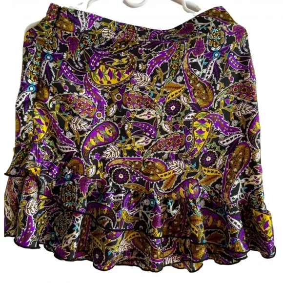 Get Notice In ZARA Purple Paisley Print Ruffle Mini Skirt