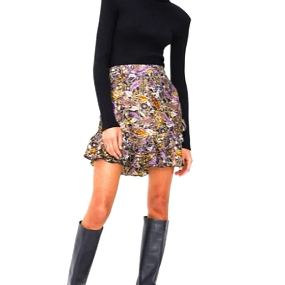 Get Notice In ZARA Purple Paisley Print Ruffle Mini Skirt
