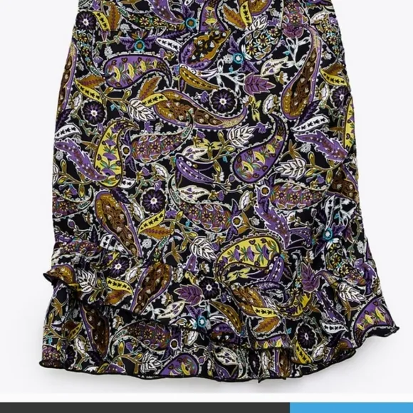 Get Notice In ZARA Purple Paisley Print Ruffle Mini Skirt