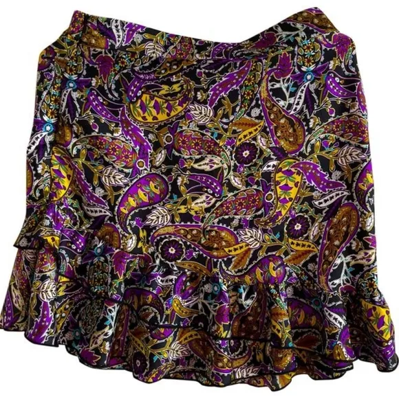 Get Notice In ZARA Purple Paisley Print Ruffle Mini Skirt