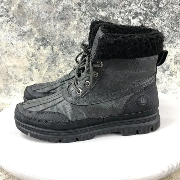 GH Bass &amp; Co Men's Size 9.5 Black Faux Fur Lined Lace-Up Round Toe Winter Boots