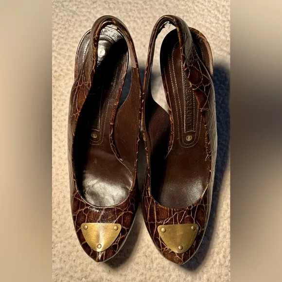 ⭐️Gianmarco Lorenzi Textured Italian Leather Heels w/Brass Toe Cap &amp; Studs⭐️