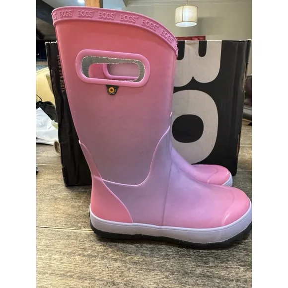 GIRLS BOGS PINK PURPLE RUBBER RAIN BOOTS, YOUTH Size 3