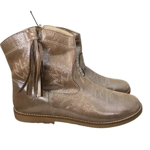 girlsELEPHANTITO Hanna Suede Boot Metallic Blush Ankle Boots with Tassels size 6
