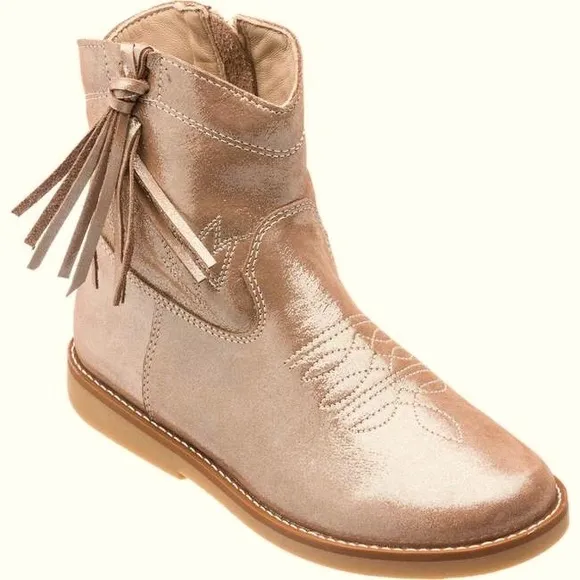 girlsELEPHANTITO Hanna Suede Boot Metallic Blush Ankle Boots with Tassels size 6