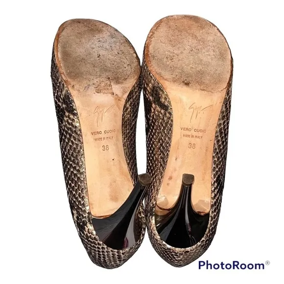 Giuseppe Zanotti Gold Metallic Snakeprint Heels