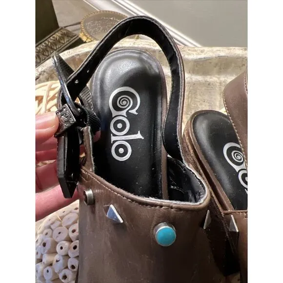 GOLO Billy Jean LEATHER Pointed Toe Mule Cowboy Boots Buckle Studded 8.5 $238