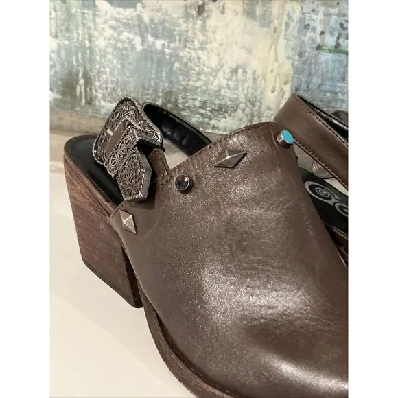 GOLO Billy Jean LEATHER Pointed Toe Mule Cowboy Boots Buckle Studded 8.5 $238