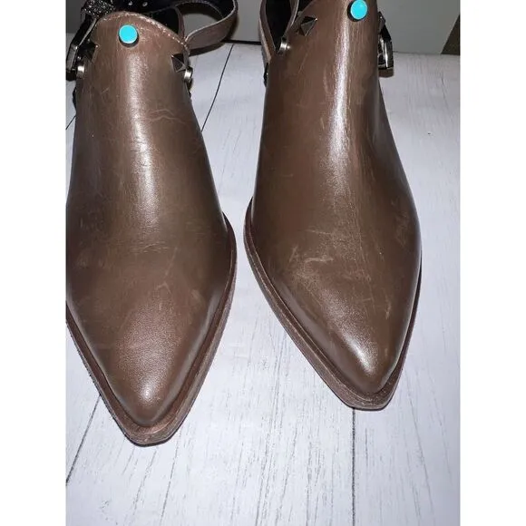 GOLO Billy Jean LEATHER Pointed Toe Mule Cowboy Boots Buckle Studded 8.5 $238
