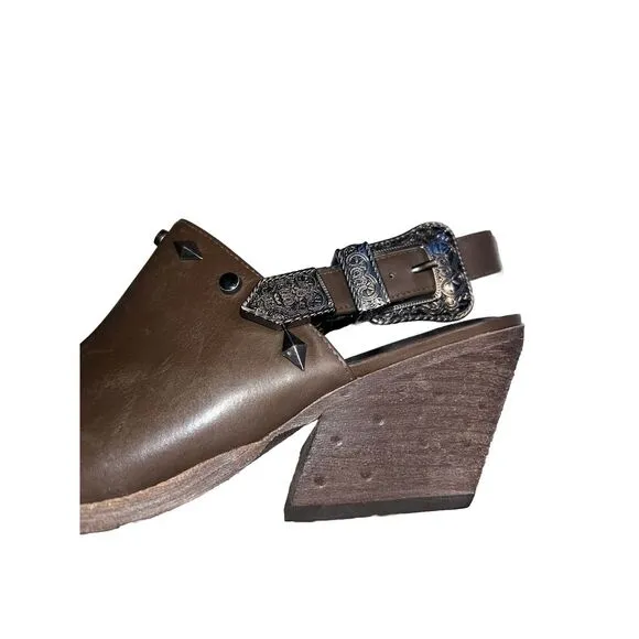 GOLO Billy Jean LEATHER Pointed Toe Mule Cowboy Boots Buckle Studded 8.5 $238