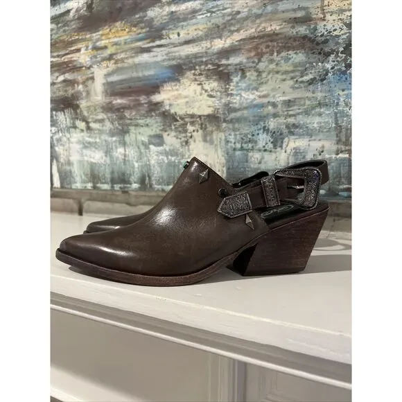 GOLO Billy Jean LEATHER Pointed Toe Mule Cowboy Boots Buckle Studded 8.5 $238