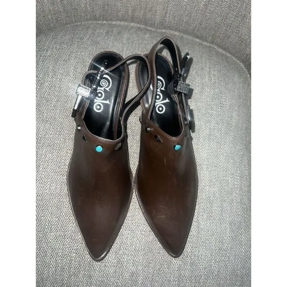 GOLO Billy Jean LEATHER Pointed Toe Mule Cowboy Boots Buckle Studded 8.5 $238