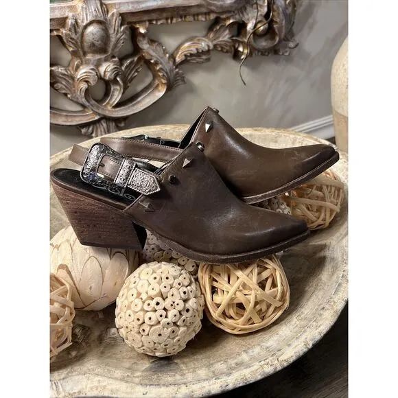 GOLO Billy Jean LEATHER Pointed Toe Mule Cowboy Boots Buckle Studded 8.5 $238