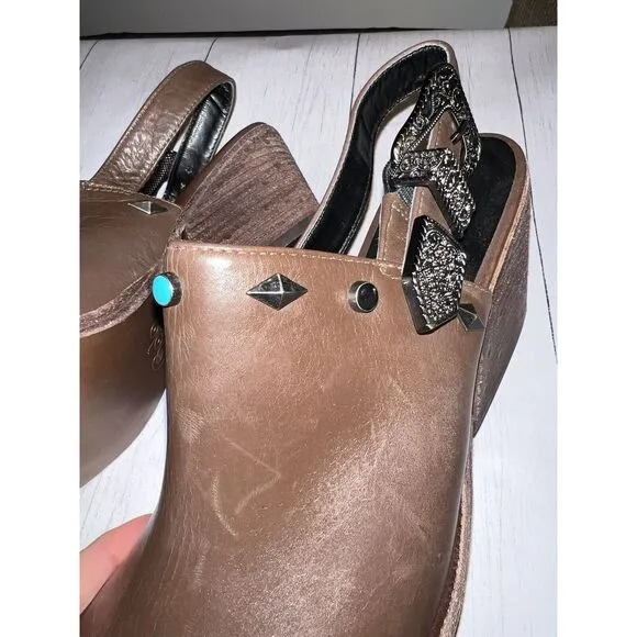 GOLO Billy Jean LEATHER Pointed Toe Mule Cowboy Boots Buckle Studded 8.5 $238