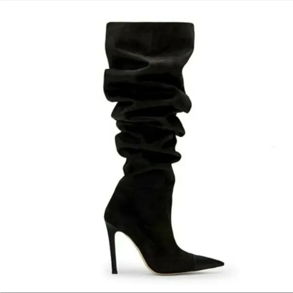 Good American Black Suede‎ Thigh High Boots Slouchy The Weekend
