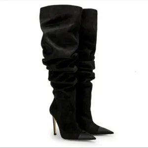 Good American Black Suede‎ Thigh High Boots Slouchy The Weekend
