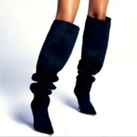 Good American Black Suede‎ Thigh High Boots Slouchy The Weekend