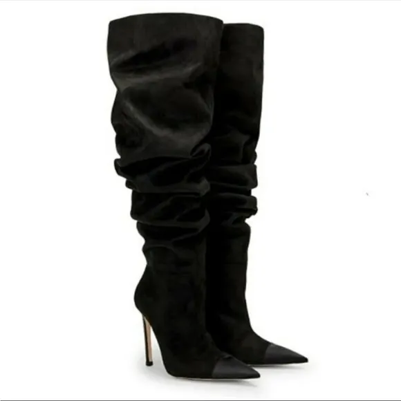 Good American Black Suede‎ Thigh High Boots Slouchy The Weekend
